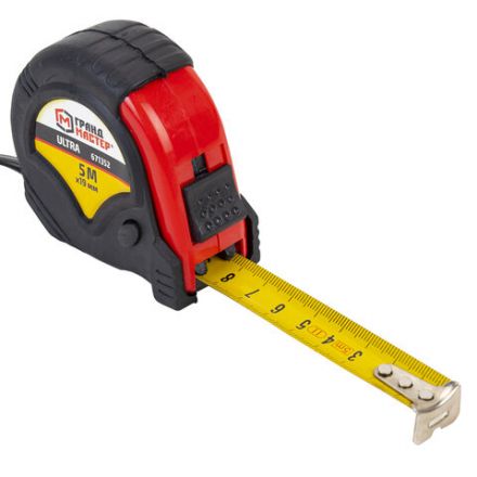 Рулетка измерительная 5 м х 19 мм, обрезиненный корпус, 3 фиксатора, ГРАНДМАСТЕР Ultra, 671352
