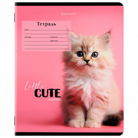 Тетрадь 12 л. BRAUBERG, клетка, обложка картон, CUTE ANIMALS, 107266
