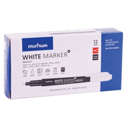 Маркер перманентный БЕЛЫЙ, круглый наконечник 2-4 мм, MUNHWA, WPMM-05