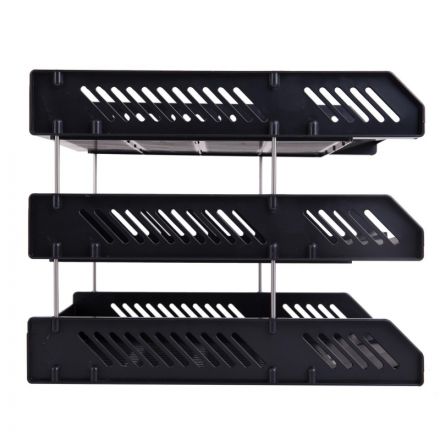 Лоток для бумаг горизонтальный Deli E9209 набор 3шт на металл.стерж черный Лоток для бумаг горизонтальный Deli E9209 набор 3шт на металл.стерж черный