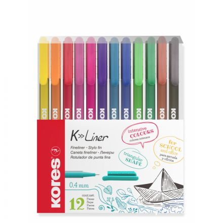Линер Kores 0,4мм набор из 12цв./уп, пластик, 28112
