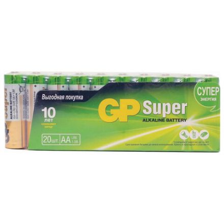 Батарейки КОМПЛЕКТ 20 шт., GP Super G-Tech, AA (LR6,15А), алкалиновые, пальчиковые, 15A-2CRVS20, GP 15A-2CRVS20 Батарейки КОМПЛЕКТ 20 шт., GP Super G-Tech, AA (LR6,15А), алкалиновые, пальчиковые, 15A-2CRVS20, GP 15A-2CRVS20