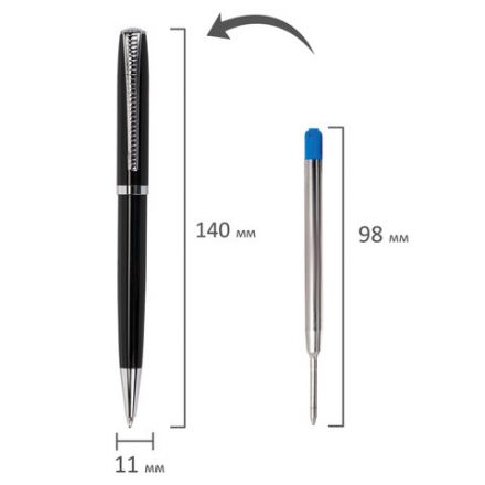 Ручка подарочная шариковая BRAUBERG "Cayman Black", корпус черный, узел 1 мм, линия письма 0,7 мм, синяя, 141410