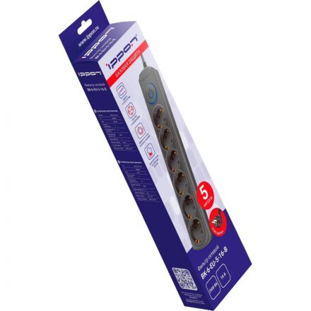 Сетевой фильтр Ippon BK-6-EU-5-16-B 5м (6 розеток) черный (1804850) Сетевой фильтр Ippon BK-6-EU-5-16-B 5м (6 розеток) черный (1804850)