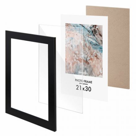 Рамка 21х30 см небьющаяся, КОМПЛЕКТ 3 шт., багет 29 мм, МДФ, BRAUBERG "Basic", черная, 391261