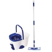 Швабра с отжимом и ведром 18л/8л, центрифуга, отжим педалью, 2 флаундера/насадки круглый и прямоугольный, бело-синий, LAIMA 603625 Швабра с отжимом и ведром 18л/8л, центрифуга, отжим педалью, 2 флаундера/насадки круглый и прямоугольный, бело-синий, LAIMA 603625