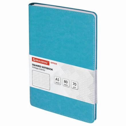 Бизнес-тетрадь на гребне А5 148x218 мм, BRAUBERG "Office PRO", под кожу, клетка, 80 л., бирюзовая, 111043