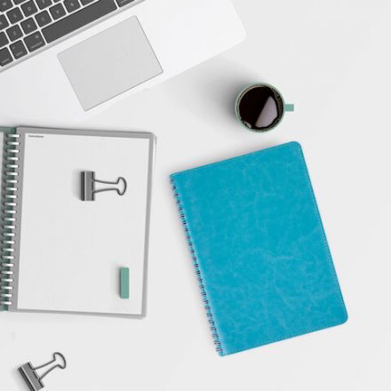 Бизнес-тетрадь на гребне А5 148x218 мм, BRAUBERG "Office PRO", под кожу, клетка, 80 л., бирюзовая, 111043