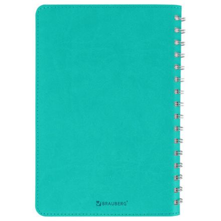 Бизнес-тетрадь на гребне А5 148x218 мм, BRAUBERG "Office PRO", под кожу, клетка, 80 л., бирюзовая, 111043