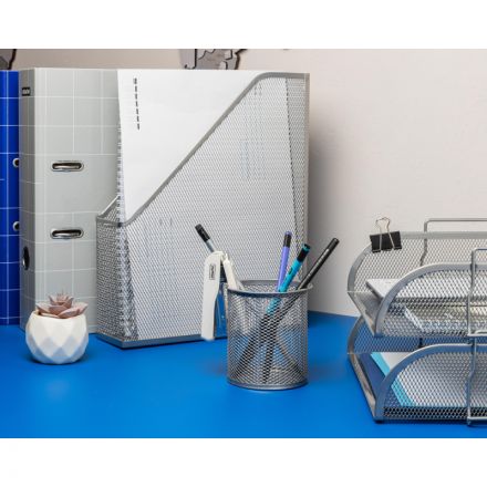 Подставка для письменных принадлежностей диаметр 89 мм высота 100 мм металлическая сетка серебристая