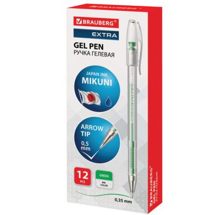 Ручка гелевая BRAUBERG "EXTRA", ЗЕЛЕНАЯ, корпус прозрачный, узел 0,5 мм, линия 0,35 мм, 143904 Ручка гелевая BRAUBERG "EXTRA", ЗЕЛЕНАЯ, корпус прозрачный, узел 0,5 мм, линия 0,35 мм, 143904