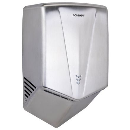 Сушилка для рук ВЫСОКОСКОРОСТНАЯ АНТИВАНДАЛЬНАЯ SONNEN K2022A, 1300 Вт, 150 м/с, IPX1, 72 дБ, нержавеющая сталь, 607191