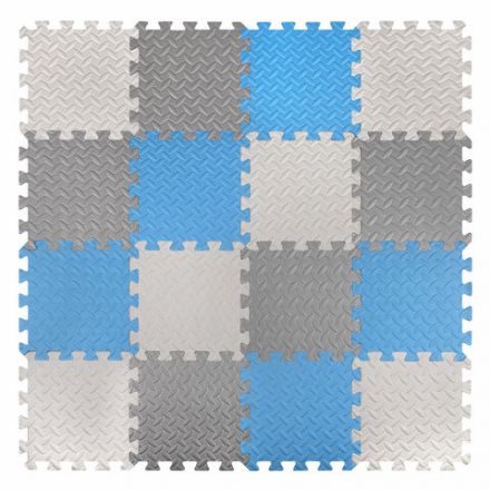 Коврик-пазл напольный 1,2х1,2 м, 16 шт., 30х30 см, толщина 1 см, серый, голубой, светло-серый, ЮНЛАНДИЯ, 664813