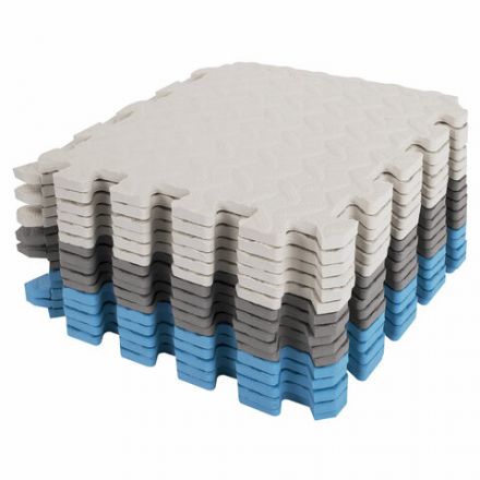 Коврик-пазл напольный 1,2х1,2 м, 16 шт., 30х30 см, толщина 1 см, серый, голубой, светло-серый, ЮНЛАНДИЯ, 664813