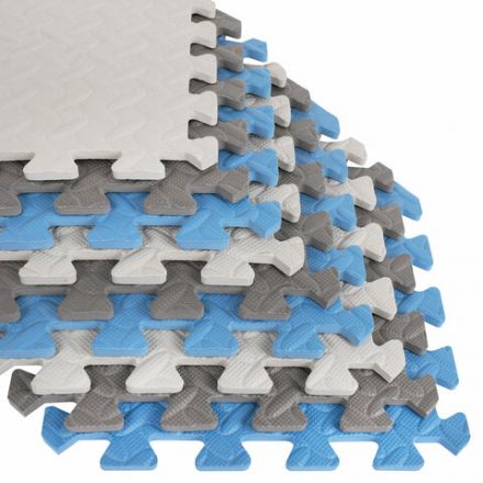 Коврик-пазл напольный 1,2х1,2 м, 16 шт., 30х30 см, толщина 1 см, серый, голубой, светло-серый, ЮНЛАНДИЯ, 664813