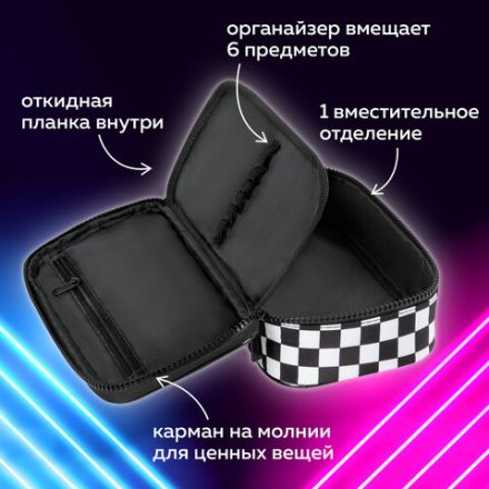 Пенал-органайзер BRAUBERG, 1 отделение, полиэстер, 22x11,5x6 см, "Black and White", 271572