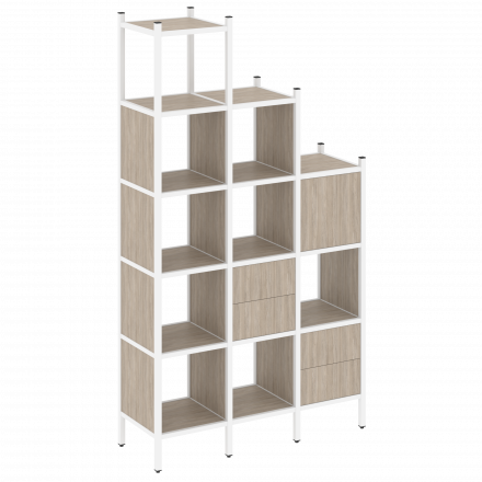 Loft Прямой стеллаж наборный VR.L-21 Дуб аттик/Белый металл 1278*446*2280