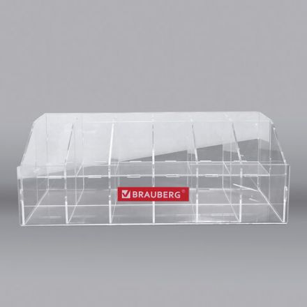 Подставка под письменные принадлежности BRAUBERG, 12 отделений, 15х47х16 см, оргстекло, 505924