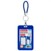 Бейдж вертикальный (85х54 мм), петля с карабином, СЛАЙДЕР, синий, BRAUBERG EXTRA, 238836