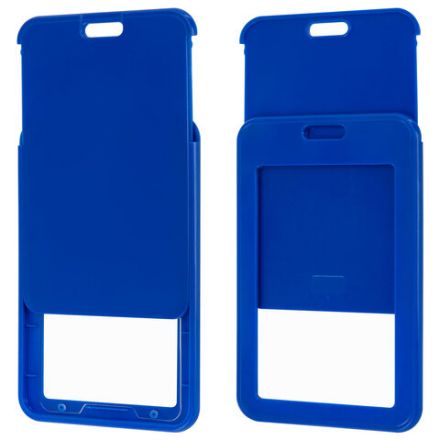 Бейдж вертикальный (85х54 мм), петля с карабином, СЛАЙДЕР, синий, BRAUBERG EXTRA, 238836