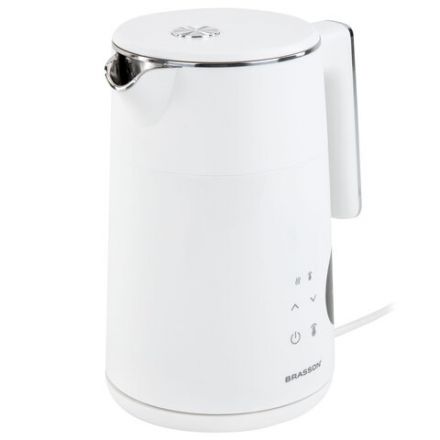 Чайник с двойными стенками, терморегулятором и дисплеем BRASSON (БРАССОН) KT-264, 1,5 л, 2200 Вт, 7 температурных режимов, белый, 455193