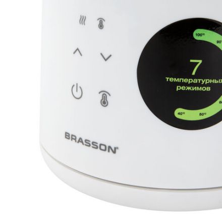 Чайник с двойными стенками, терморегулятором и дисплеем BRASSON (БРАССОН) KT-264, 1,5 л, 2200 Вт, 7 температурных режимов, белый, 455193