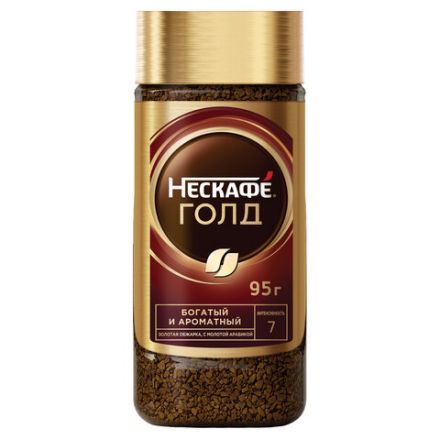 Кофе молотый в растворимом NESCAFE "Gold" 95 г, стеклянная банка, сублимированный, 12326188