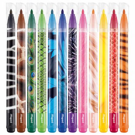 Фломастеры MAPED (Франция) "Animals" 12 цветов, смываемые, вентилируемый колпачок, 845403