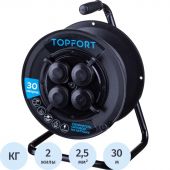 Удлинитель Topfort пласт. КГ 2x2,5 кв.мм 30м 16А 4 гнезда б/з.,с/загл.,IP44