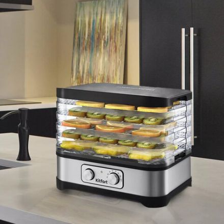 Сушилка для овощей KITFORT КТ-1912, 250 Вт, 5 поддонов, механическое управление, черная/серебристая