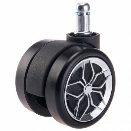 Колеса (ролики) BRABIX для кресла, прорезиненные, ХРОМ, d 60 мм, КОМПЛЕКТ 5 шт., шток d 11 мм, черные, короб, 533088