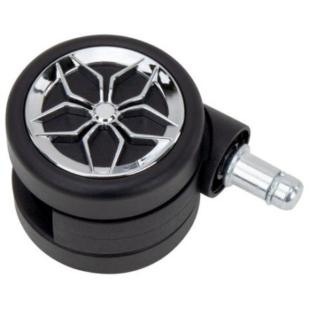 Колеса (ролики) BRABIX для кресла, прорезиненные, ХРОМ, d 60 мм, КОМПЛЕКТ 5 шт., шток d 11 мм, черные, короб, 533088