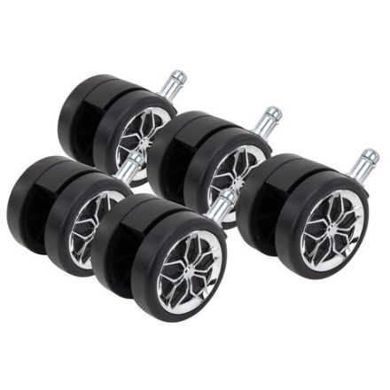 Колеса (ролики) BRABIX для кресла, прорезиненные, ХРОМ, d 60 мм, КОМПЛЕКТ 5 шт., шток d 11 мм, черные, короб, 533088
