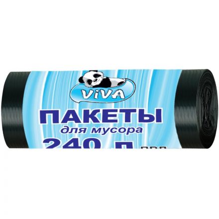 Мешки для мусора ПВД 240л 45мкм 10шт/рул черные 80х140см Viva Мешки для мусора ПВД 240л 45мкм 10шт/рул черные 80х140см Viva