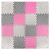 Коврик-пазл напольный 1,2х1,2 м, 16 шт., 30х30 см, толщина 1 см, серый, розовый, светло-серый, ЮНЛАНДИЯ, 664815