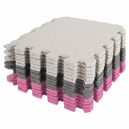 Коврик-пазл напольный 1,2х1,2 м, 16 шт., 30х30 см, толщина 1 см, серый, розовый, светло-серый, ЮНЛАНДИЯ, 664815