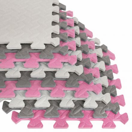 Коврик-пазл напольный 1,2х1,2 м, 16 шт., 30х30 см, толщина 1 см, серый, розовый, светло-серый, ЮНЛАНДИЯ, 664815