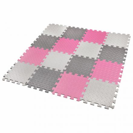 Коврик-пазл напольный 1,2х1,2 м, 16 шт., 30х30 см, толщина 1 см, серый, розовый, светло-серый, ЮНЛАНДИЯ, 664815