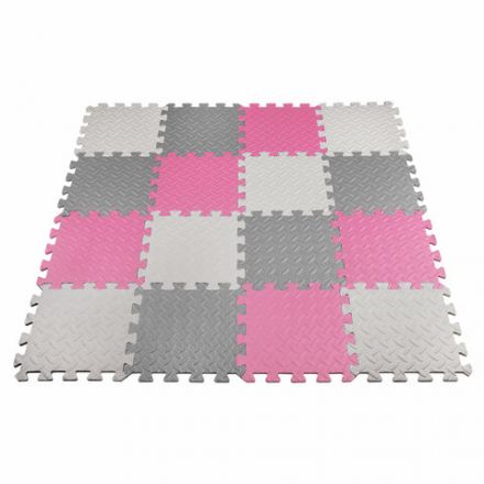 Коврик-пазл напольный 1,2х1,2 м, 16 шт., 30х30 см, толщина 1 см, серый, розовый, светло-серый, ЮНЛАНДИЯ, 664815