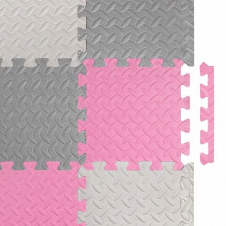 Коврик-пазл напольный 1,2х1,2 м, 16 шт., 30х30 см, толщина 1 см, серый, розовый, светло-серый, ЮНЛАНДИЯ, 664815