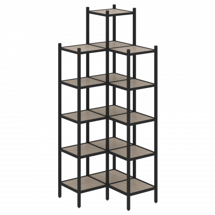 Loft Угловой внутренний стеллаж наборный VR.L-46 Дуб аттик/Чёрный металл 862*862*2280