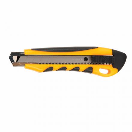 Нож канцелярский 18 мм BRAUBERG "Universal", 3 лезвия в комплекте, автофиксатор, резиновые вставки, 230920