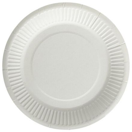 Тарелка одноразовая бумажная 180 мм, КОМПЛЕКТ 100 шт., БЮДЖЕТ, белая мелованная, LAIMA, 608083