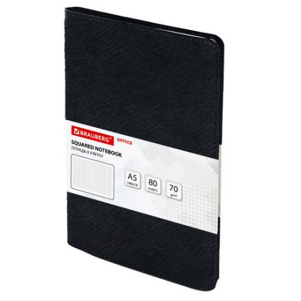 Бизнес-тетрадь на гребне А5 148x218 мм, BRAUBERG "Office PRO", под кожу, клетка, 80 л., чёрная, 111046