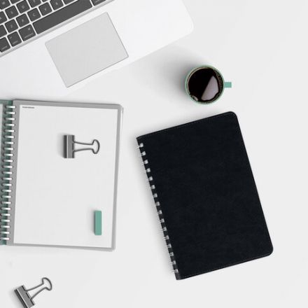 Бизнес-тетрадь на гребне А5 148x218 мм, BRAUBERG "Office PRO", под кожу, клетка, 80 л., чёрная, 111046