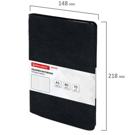 Бизнес-тетрадь на гребне А5 148x218 мм, BRAUBERG "Office PRO", под кожу, клетка, 80 л., чёрная, 111046
