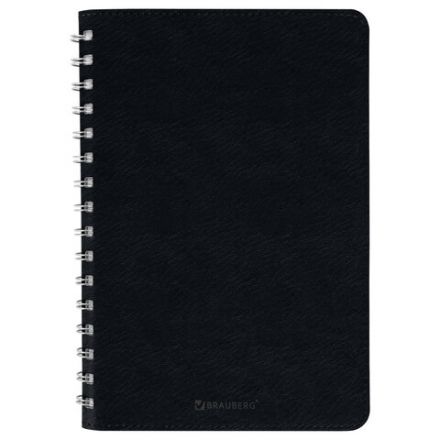 Бизнес-тетрадь на гребне А5 148x218 мм, BRAUBERG "Office PRO", под кожу, клетка, 80 л., чёрная, 111046