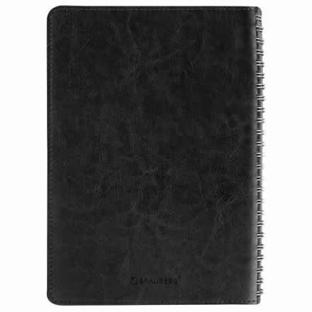 Бизнес-тетрадь на гребне А5 148x218 мм, BRAUBERG "Office PRO", под кожу, клетка, 80 л., чёрная, 111046