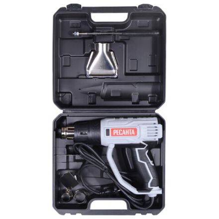 Фен технический сетевой РЕСАНТА, 2000 Вт, насадки 4 шт., 600 градусов, расход воздуха 500 л/мин, 75/2/1 Фен технический сетевой РЕСАНТА, 2000 Вт, насадки 4 шт., 600 градусов, расход воздуха 500 л/мин, 75/2/1