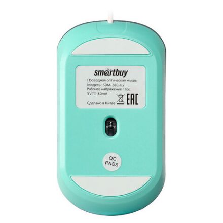 Мышь проводная бесшумная SMARTBUY 288-LG, USB, 3 кнопки + 1 колесо, оптическая, зеленая, 06826, SBM-288-LG